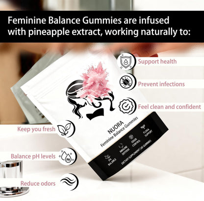 nuora Feminine Balance Gummies, Vegan Hawaiian Pineapple, pH Balance, Healthy Odor, Flora and Immune Support, - Maple Wellness Supplements