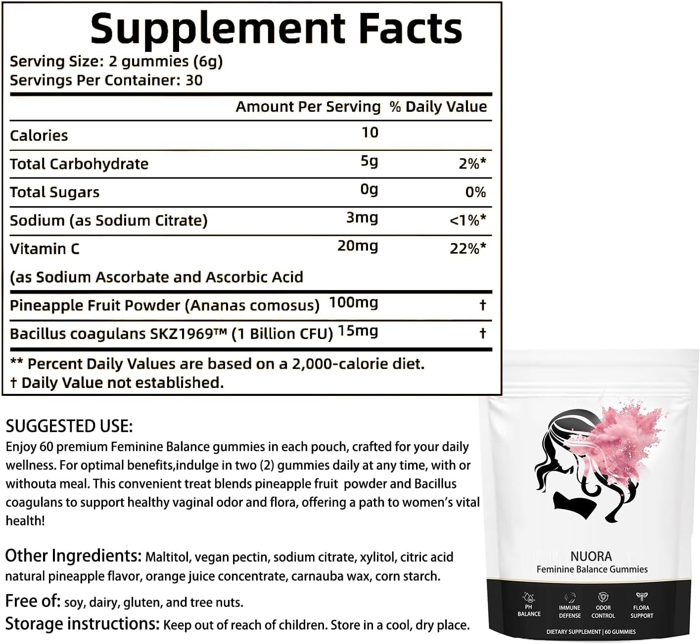 nuora Feminine Balance Gummies, Vegan Hawaiian Pineapple, pH Balance, Healthy Odor, Flora and Immune Support, - Maple Wellness Supplements