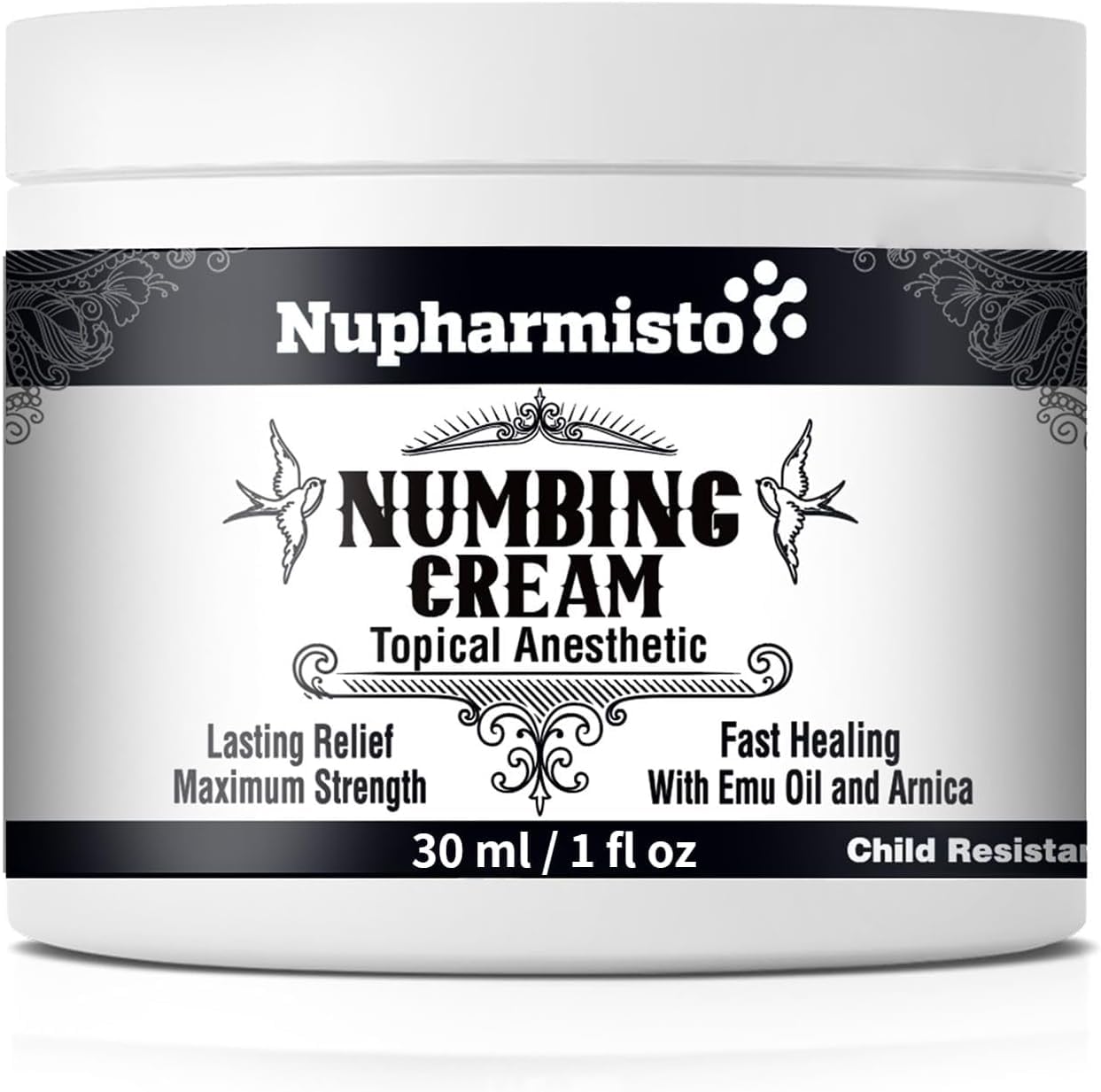 Nupharmisto Numbing Cream Maximum Strength : Long Lasting Numbing Cream with 5X Numbing - Emu Oil and Arnica 30 ml / 1 fl oz - Maple Wellness Supplements