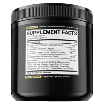 NUQIIT Organic Ashwangdha Capsules 15000mg Irish Sea Moss Apple Cider Vinegar & More - Support Brain Health, Strength & Immune System - 120 Vegan Capsules - Maple Wellness Supplements