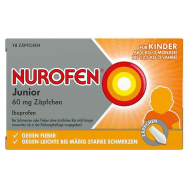 NUROFEN® Junior 60 mg suppositories, 10 pcs (3months to 2 years) - Maple Wellness Supplements