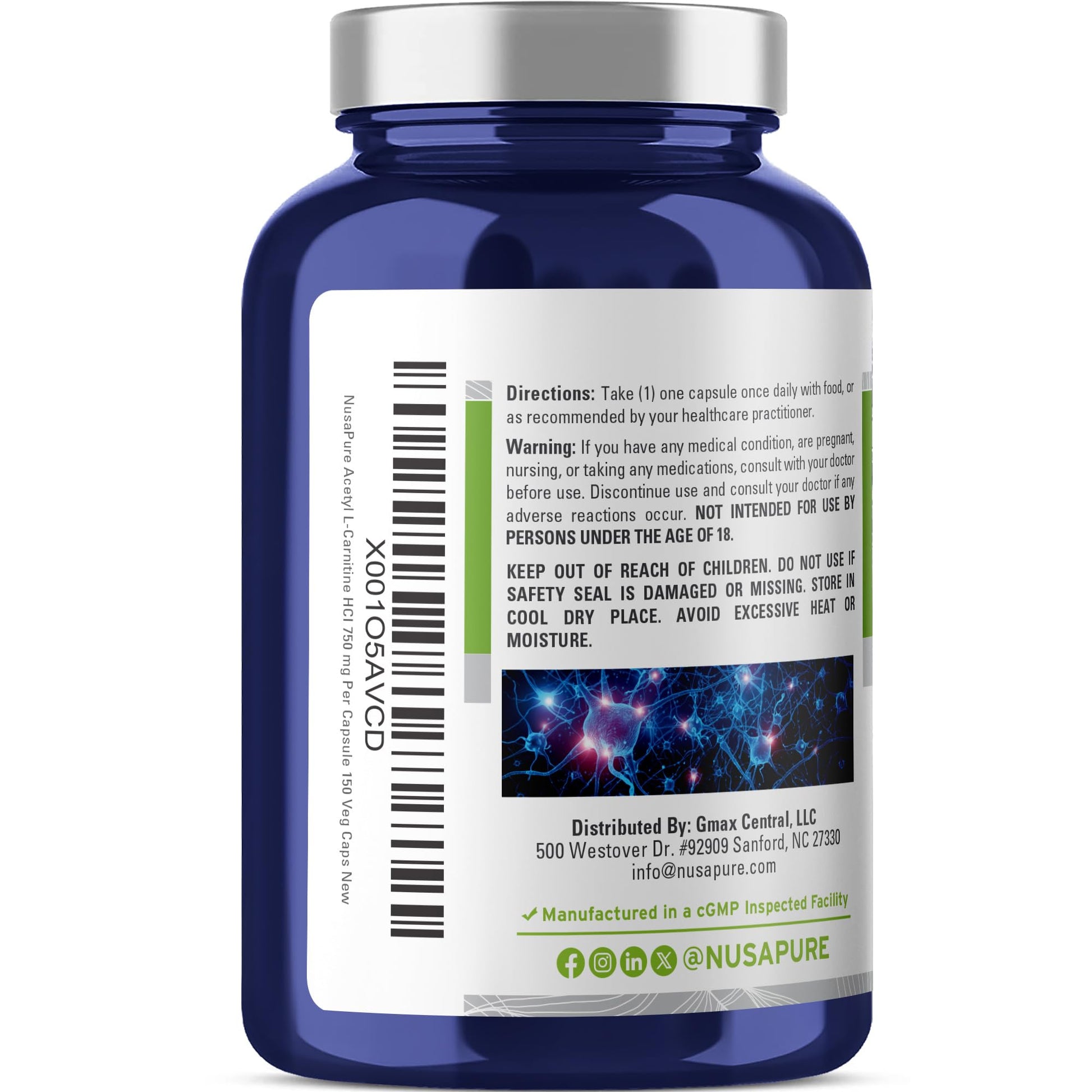 NusaPure Acetyl L-Carnitine 750mg per Caps 150 Veggie Capsules (Non-GMO, Vegan) High Potency Acetyl L Carnitine HCL (ALCAR) - Maple Wellness Supplements