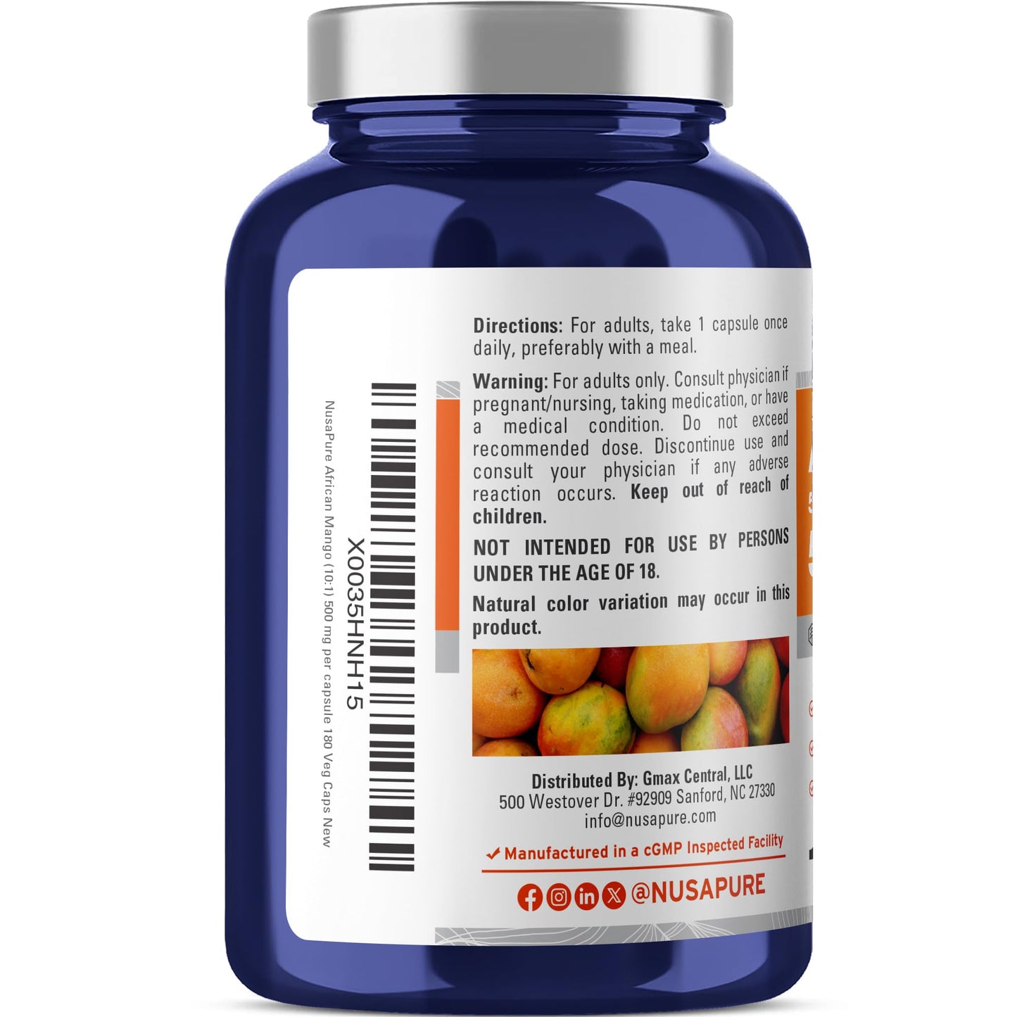 NusaPure African Mango 10:1 Extract, 500 mg Equivalent to 5,000 mg per Veggie Caps 180 Capsules (Non-GMO, Vegan) - Maple Wellness Supplements