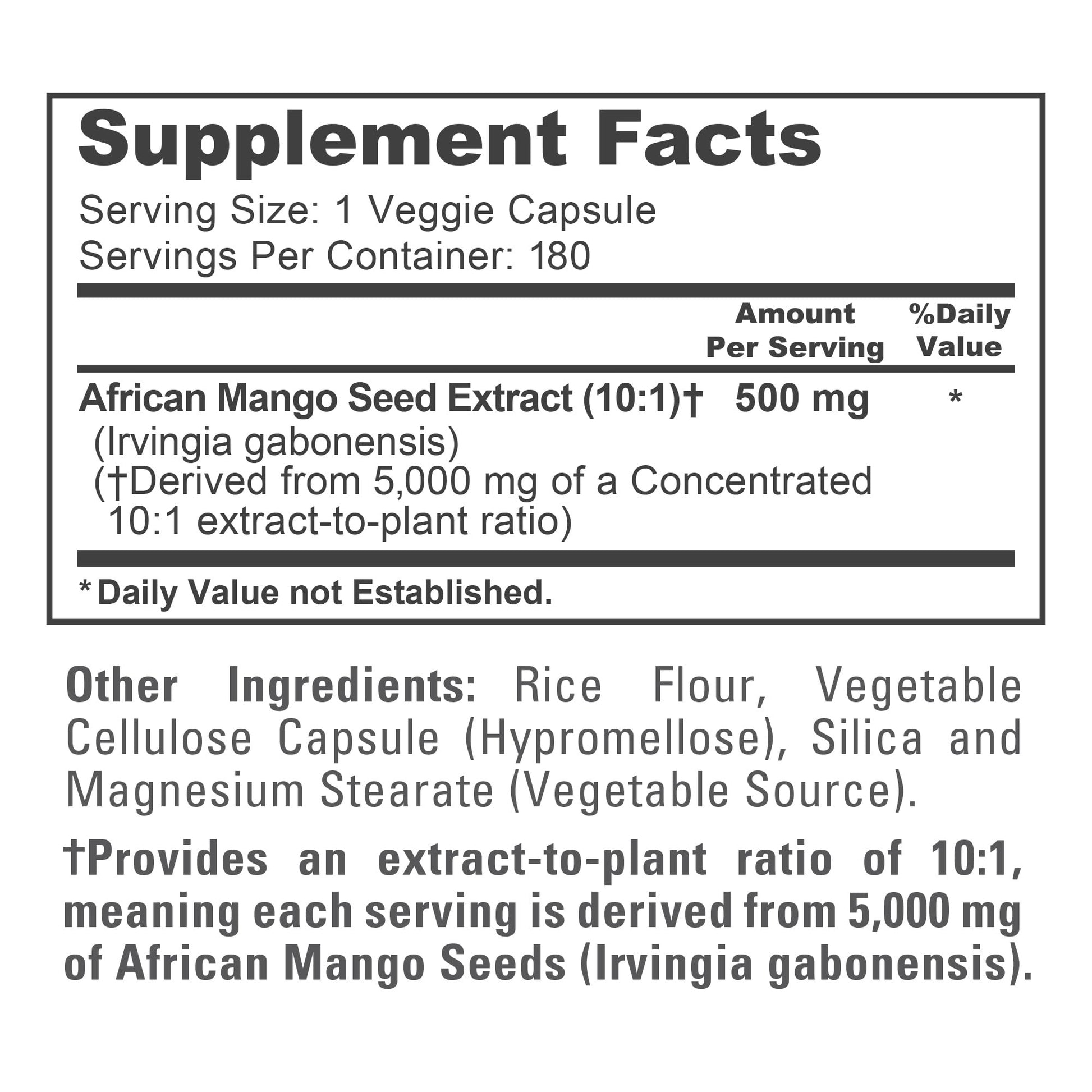 NusaPure African Mango 10:1 Extract, 500 mg Equivalent to 5,000 mg per Veggie Caps 180 Capsules (Non-GMO, Vegan) - Maple Wellness Supplements