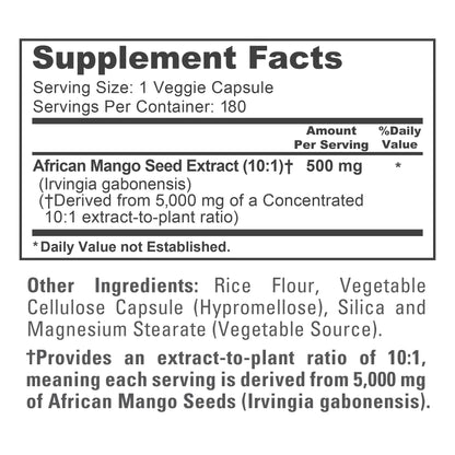 NusaPure African Mango 10:1 Extract, 500 mg Equivalent to 5,000 mg per Veggie Caps 180 Capsules (Non-GMO, Vegan) - Maple Wellness Supplements