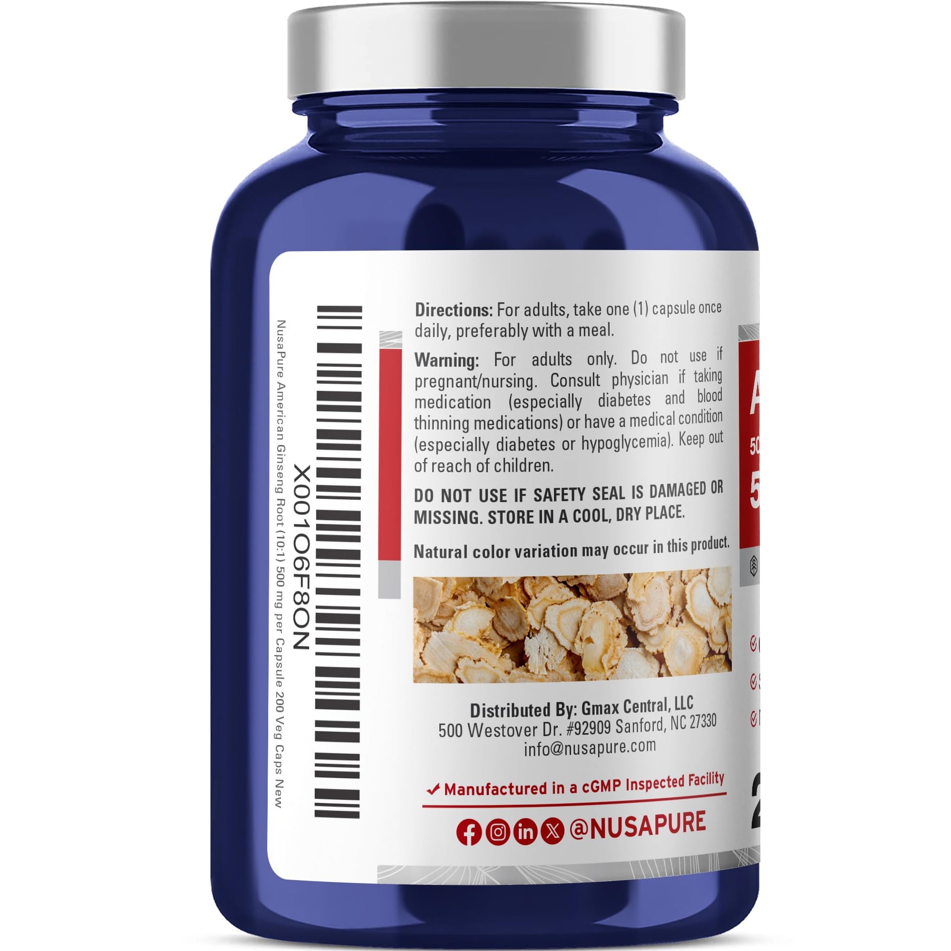 NusaPure American Ginseng 10:1 Extract, 500 mg Equivalent to 5000mg - 200 Veggie Capsules (Vegetarian, Non-GMO, Vegan) - Maple Wellness Supplements
