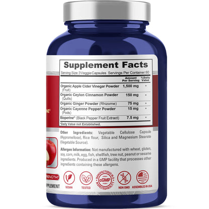 NusaPure Apple Cider Vinegar Complex 1500 mg 180 Veg Caps Suitable for Vegetarians and Vegans, Non-GMO - Maple Wellness Supplements