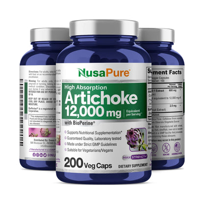 NusaPure Artichoke 20:1 Extract, 600 mg Equivalent to 12,000mg 200 Veggie caps (Non-GMO, Gluten Free) - Maple Wellness Supplements