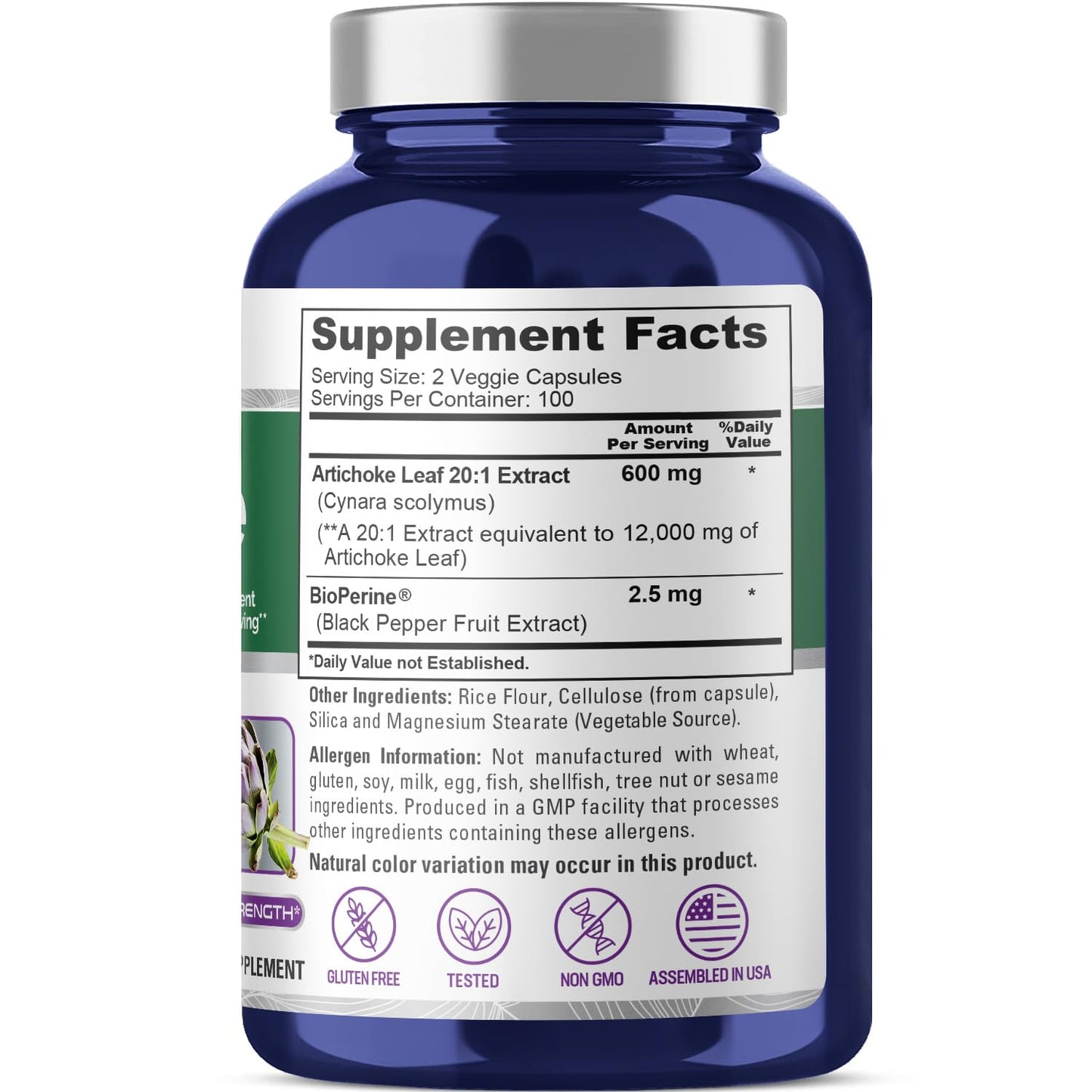 NusaPure Artichoke 20:1 Extract, 600 mg Equivalent to 12,000mg 200 Veggie caps (Non-GMO, Gluten Free) - Maple Wellness Supplements