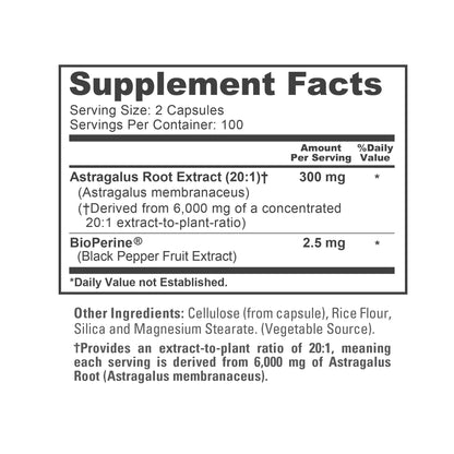 NusaPure Astragalus 20:1 Extract, 300 mg Equivalent to 6,000mg Per Serving, 200 Veggie Capsules, Vegan, Non-GMO & Bioperine - Maple Wellness Supplements