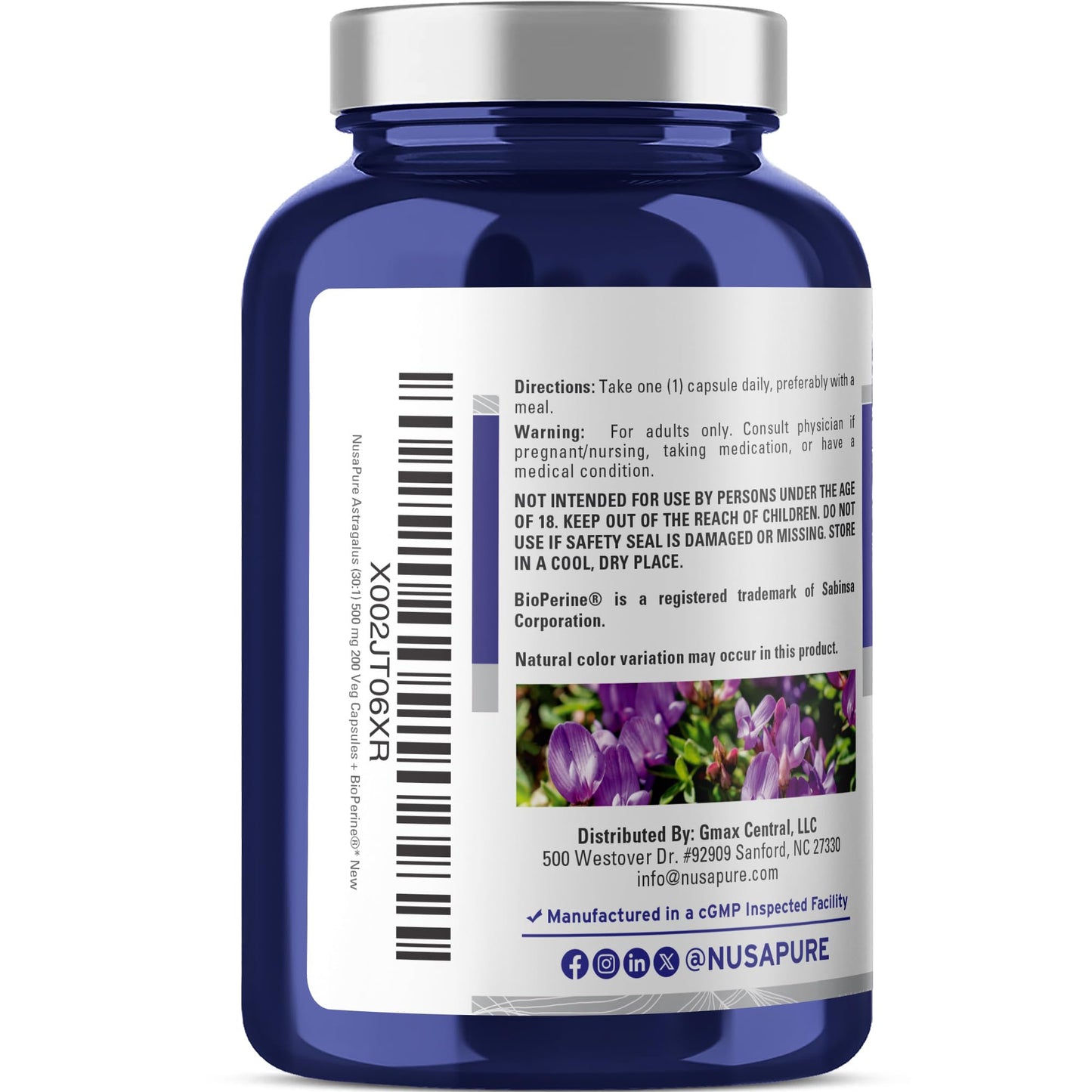 NusaPure Astragalus Root 30:1 Extract, 500 mg Equivalent to 15,000 mg 200 Veg Caps Suitable for Vegetarians and Vegans, Non-GMO - Maple Wellness Supplements