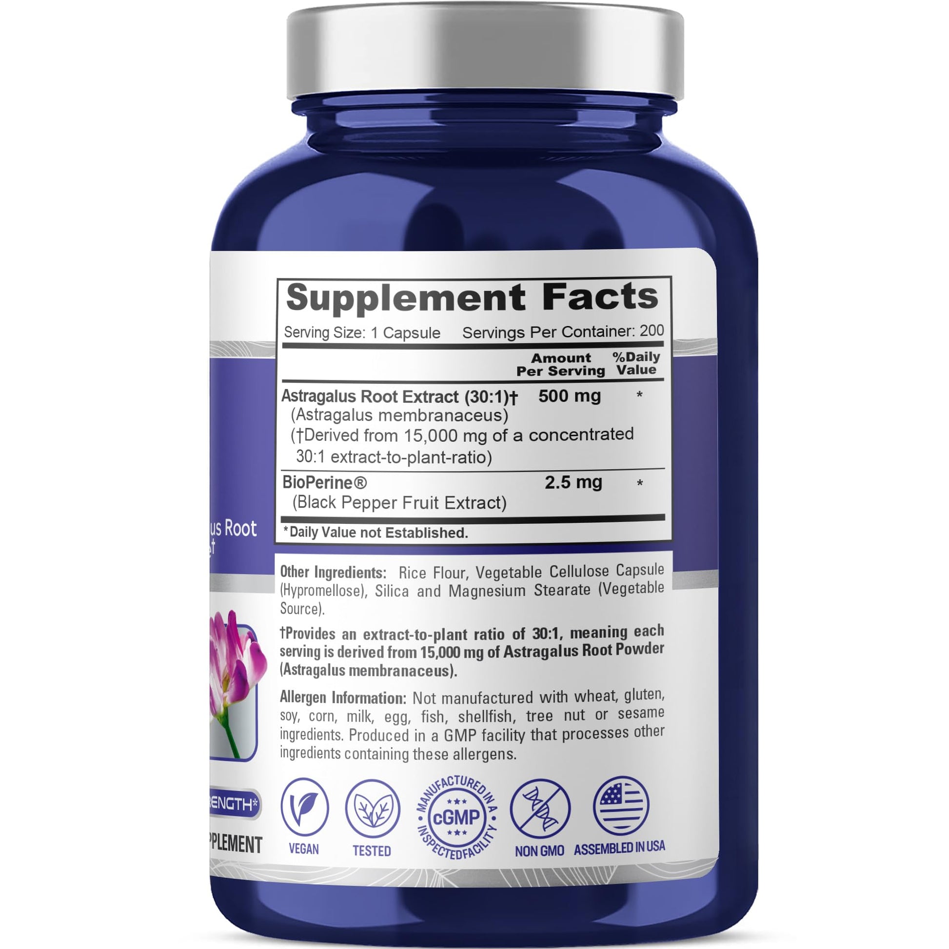 NusaPure Astragalus Root 30:1 Extract, 500 mg Equivalent to 15,000 mg 200 Veg Caps Suitable for Vegetarians and Vegans, Non-GMO - Maple Wellness Supplements