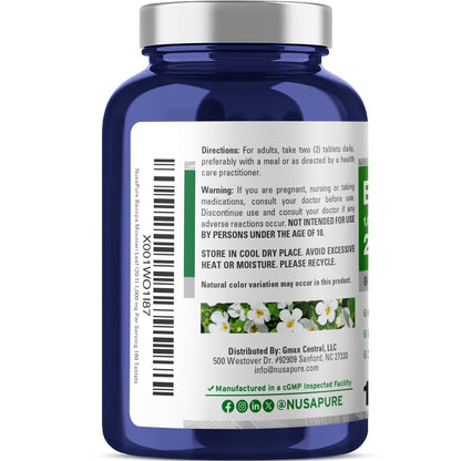 NusaPure Bacopa Leaf Monnieri Extract 20,000 mg 180 Tablets (Extract 20:1, Non-GMO, Gluten Free & Vegan) - Maple Wellness Supplements