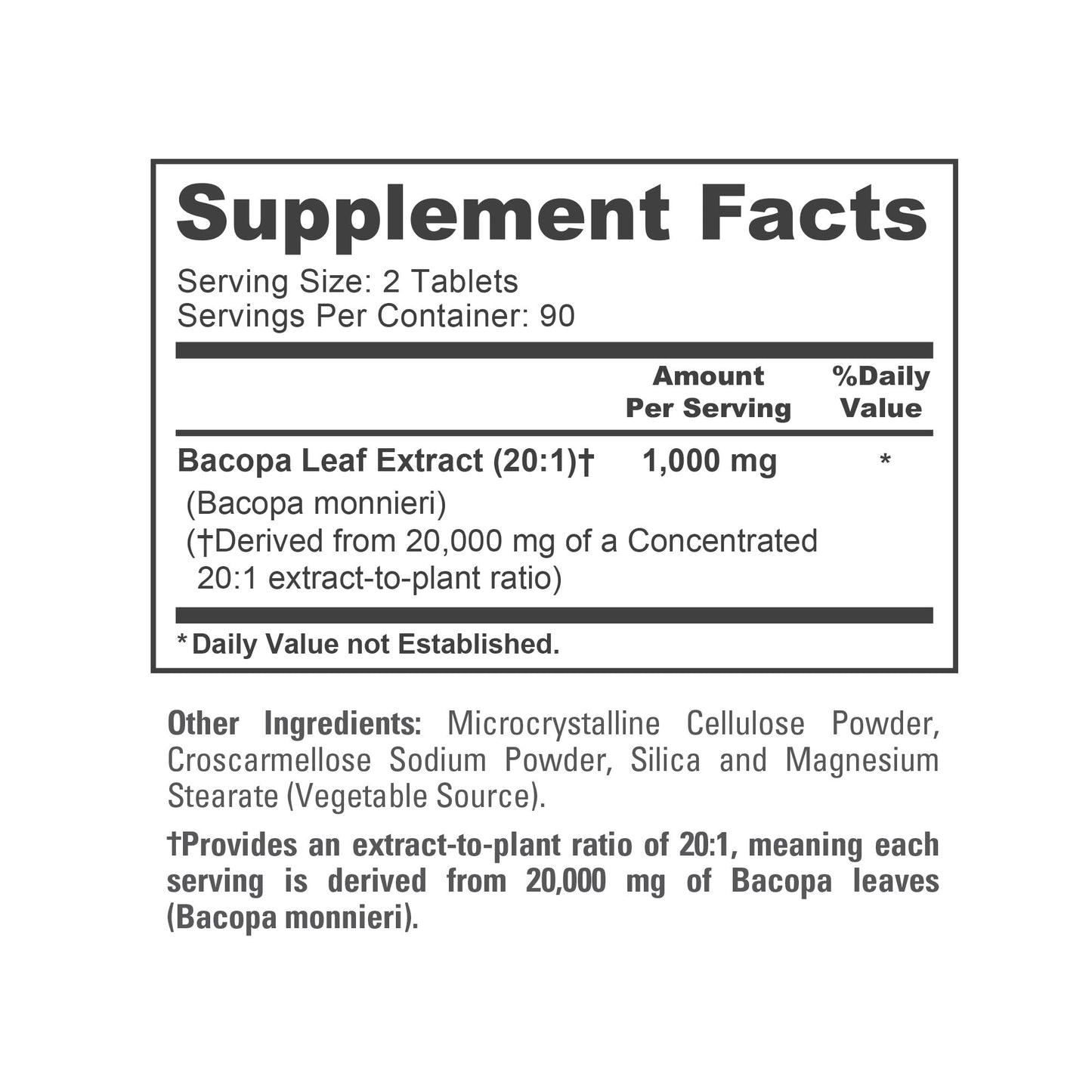 NusaPure Bacopa Leaf Monnieri Extract 20,000 mg 180 Tablets (Extract 20:1, Non-GMO, Gluten Free & Vegan) - Maple Wellness Supplements