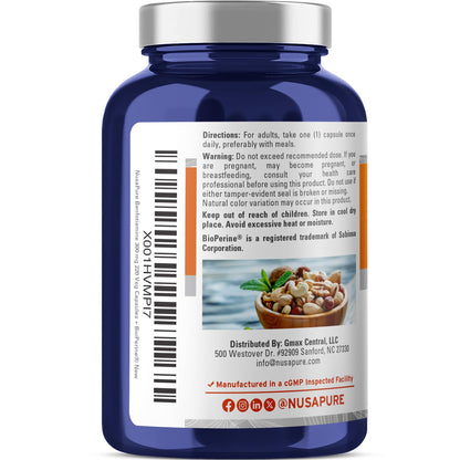 NusaPure Benfotiamine 300mg Per Veggie Caps 220 Count (Non-GMO, Vegan) Bioperine - Maple Wellness Supplements