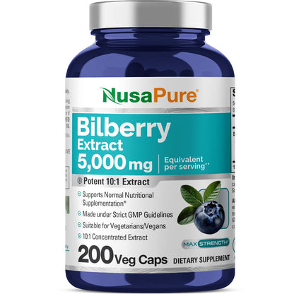 NusaPure Bilberry Extract 5,000mg 200 Vegetarian caps (Non-GMO, Vegan) - Maple Wellness Supplements