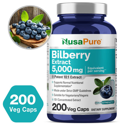 NusaPure Bilberry Extract 5,000mg 200 Vegetarian caps (Non-GMO, Vegan) - Maple Wellness Supplements