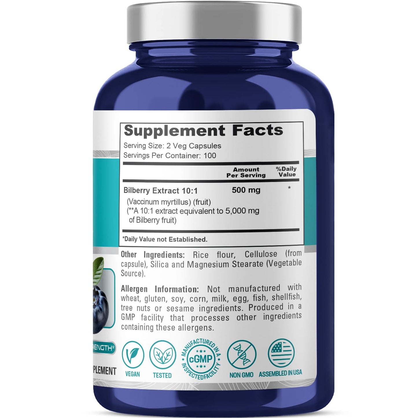 NusaPure Bilberry Extract 5,000mg 200 Vegetarian caps (Non-GMO, Vegan) - Maple Wellness Supplements