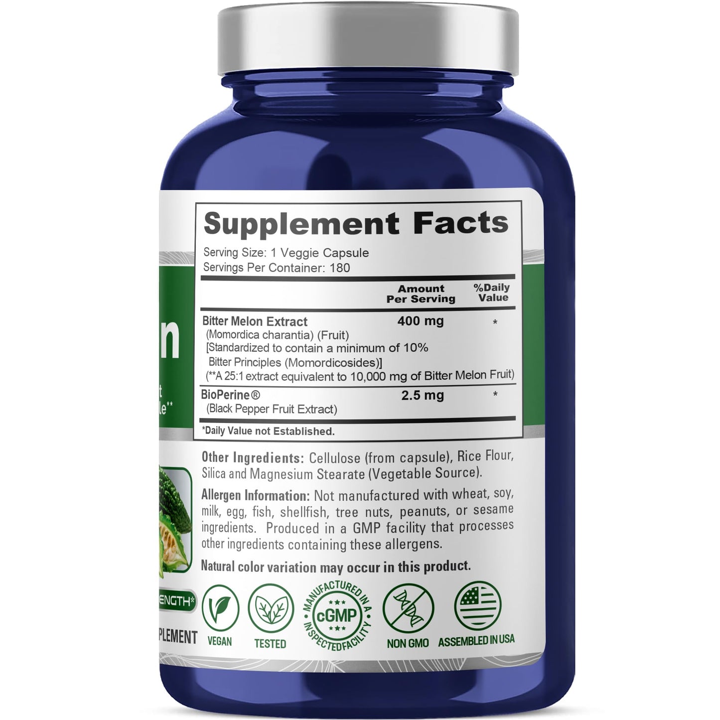 NusaPure Bitter Melon Extract 10,000 mg 180 Vegan Caps (100% Vegetarian, Non-GMO, Gluten-Free, 10% Bitter Principles) Bioperine - Maple Wellness Supplements
