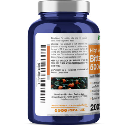 NusaPure Bitter Orange - Suitable for Vegetarian/Vegan, Non - GMO - 500mg 200 Capsules - Maple Wellness Supplements