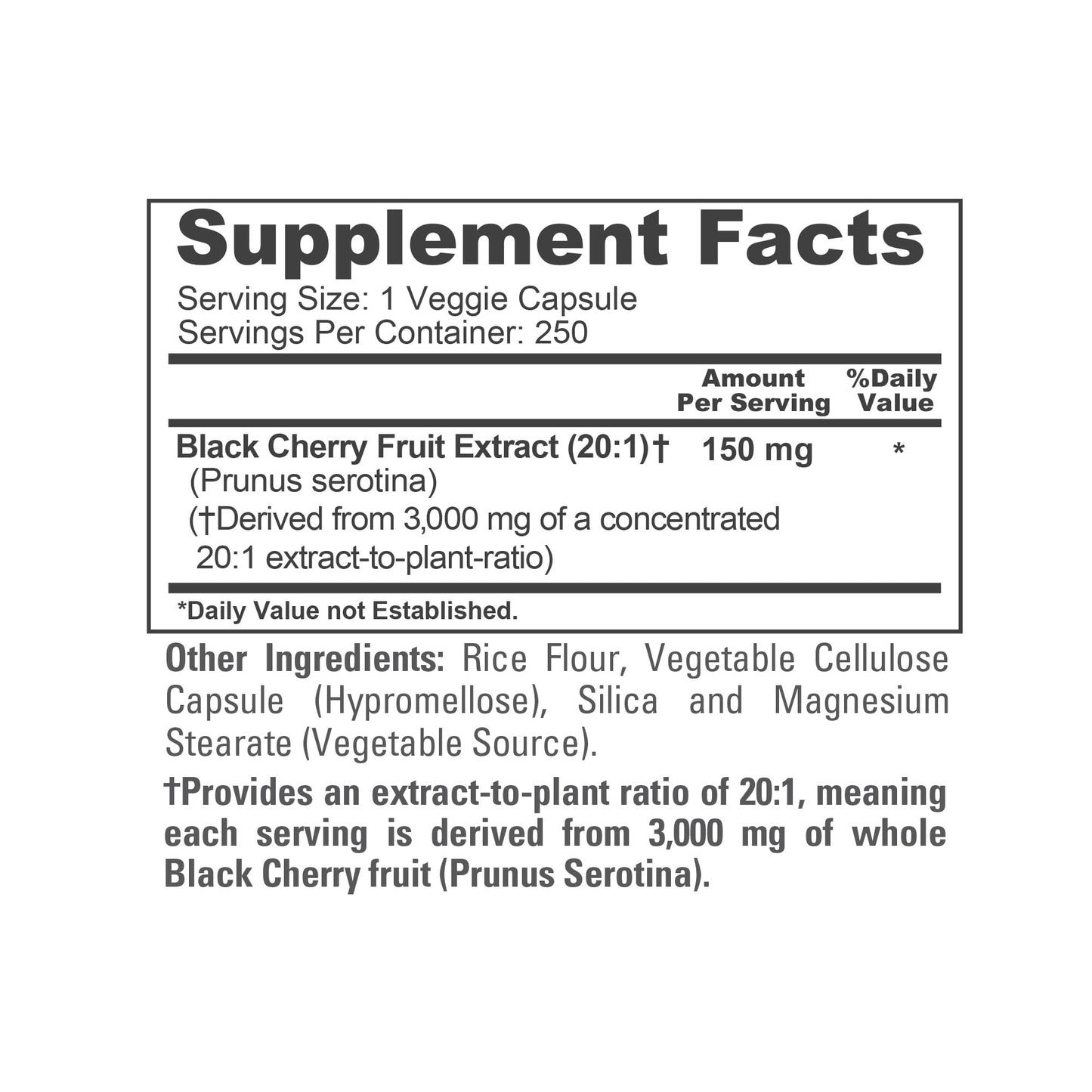 NusaPure Black Cherry Extract 20:1 - Suitable for Vegetarian/Vegan, Non - GMO - 3,000mg 250 Capsules - Maple Wellness Supplements