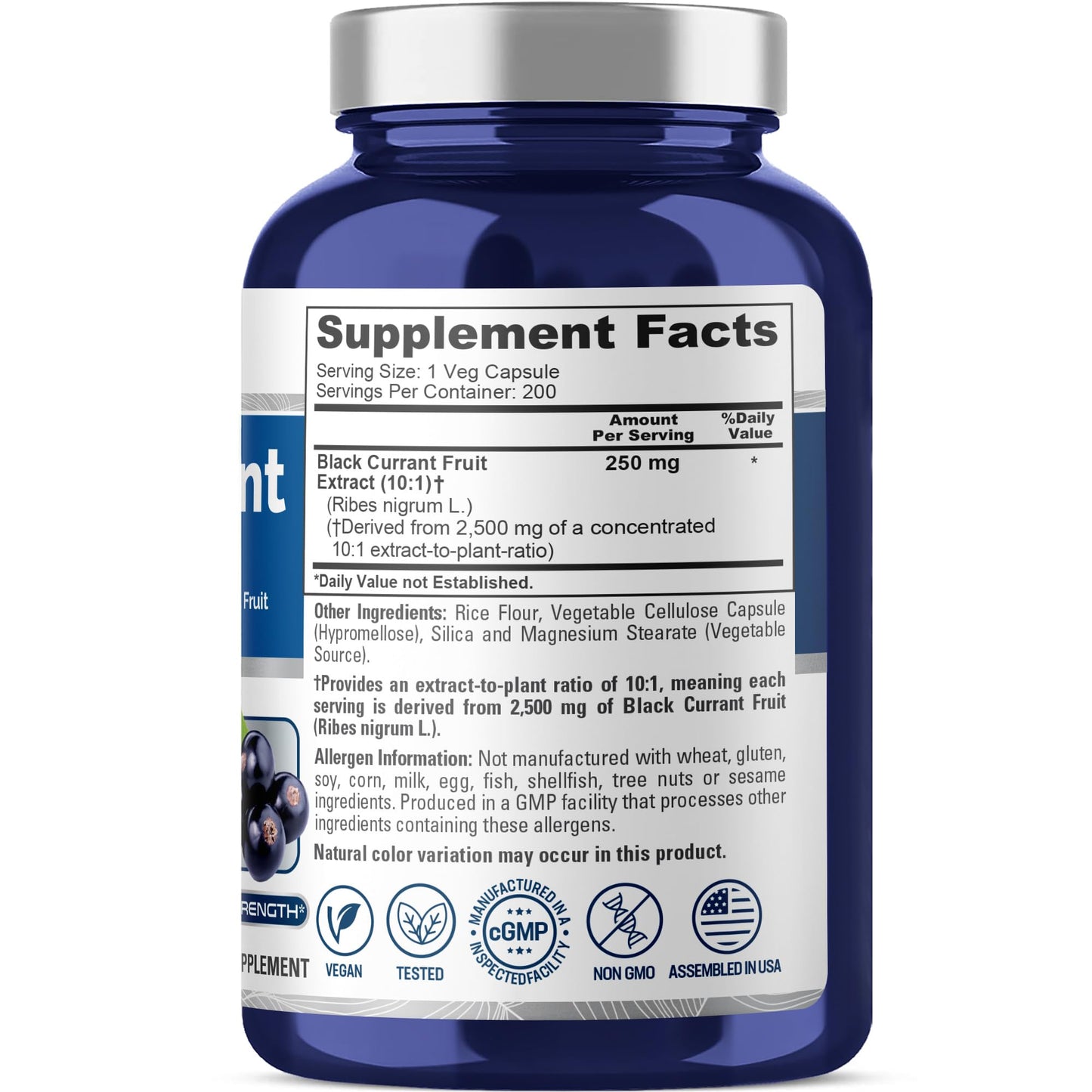 NusaPure Black Currant 10:1 Extract, 250 mg Equivalent to 2,500mg, per Veg Caps 200 Vegan, Non-GMO - Maple Wellness Supplements