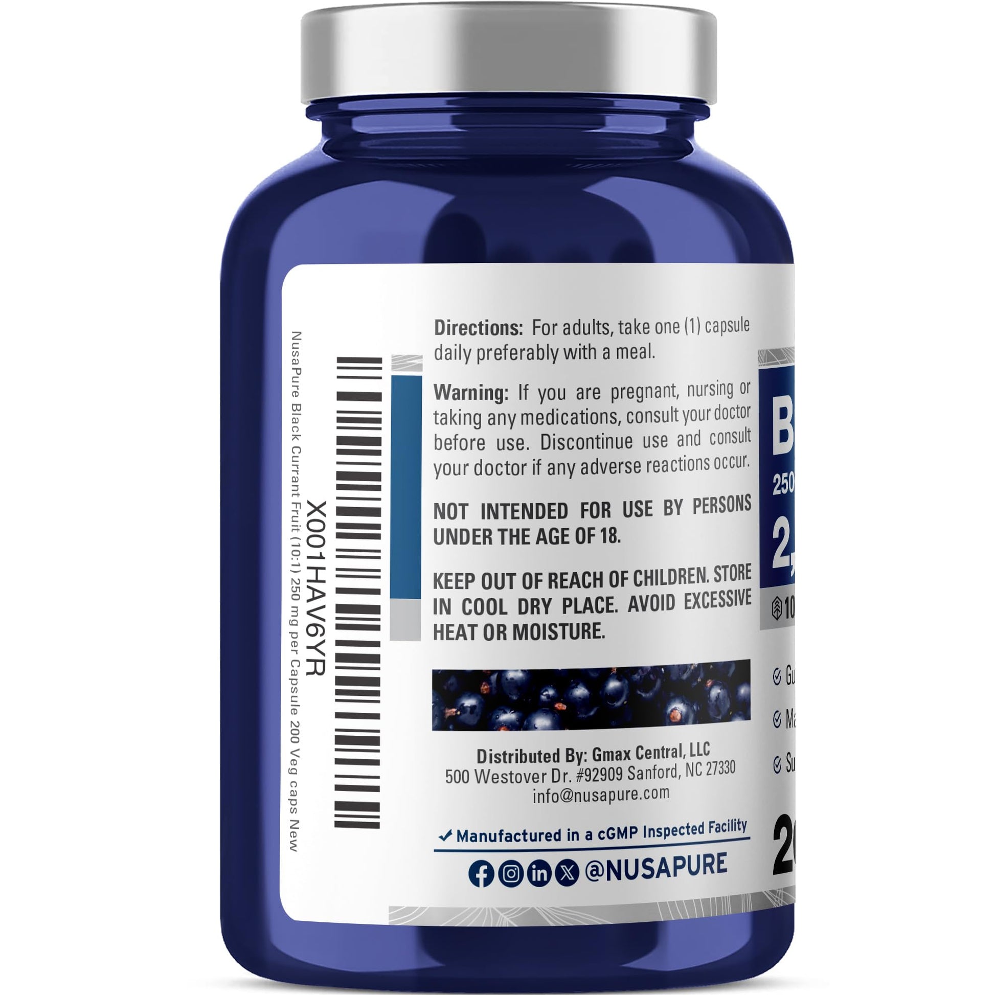 NusaPure Black Currant 10:1 Extract, 250 mg Equivalent to 2,500mg, per Veg Caps 200 Vegan, Non-GMO - Maple Wellness Supplements