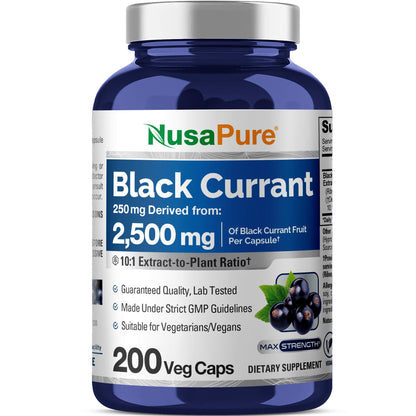 NusaPure Black Currant 10:1 Extract, 250 mg Equivalent to 2,500mg, per Veg Caps 200 Vegan, Non-GMO - Maple Wellness Supplements