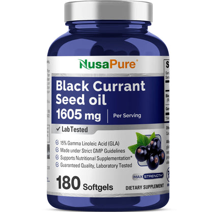 NusaPure Black Currant Seed Oil 1605 mg Gamma Linoleic Acid (GLA) 15% 180 Softgels (Non-GMO, Soyfree) - Maple Wellness Supplements