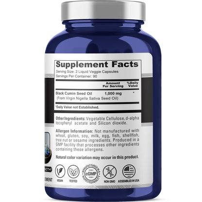 NusaPure Black Seed Oil 1,000 mg per Serving 180 Softgel Capsules (Non-GMO, Vegetarian & Vegan) Cold-Pressed Virgin Nigella Sativa. Hexane Free - Maple Wellness Supplements