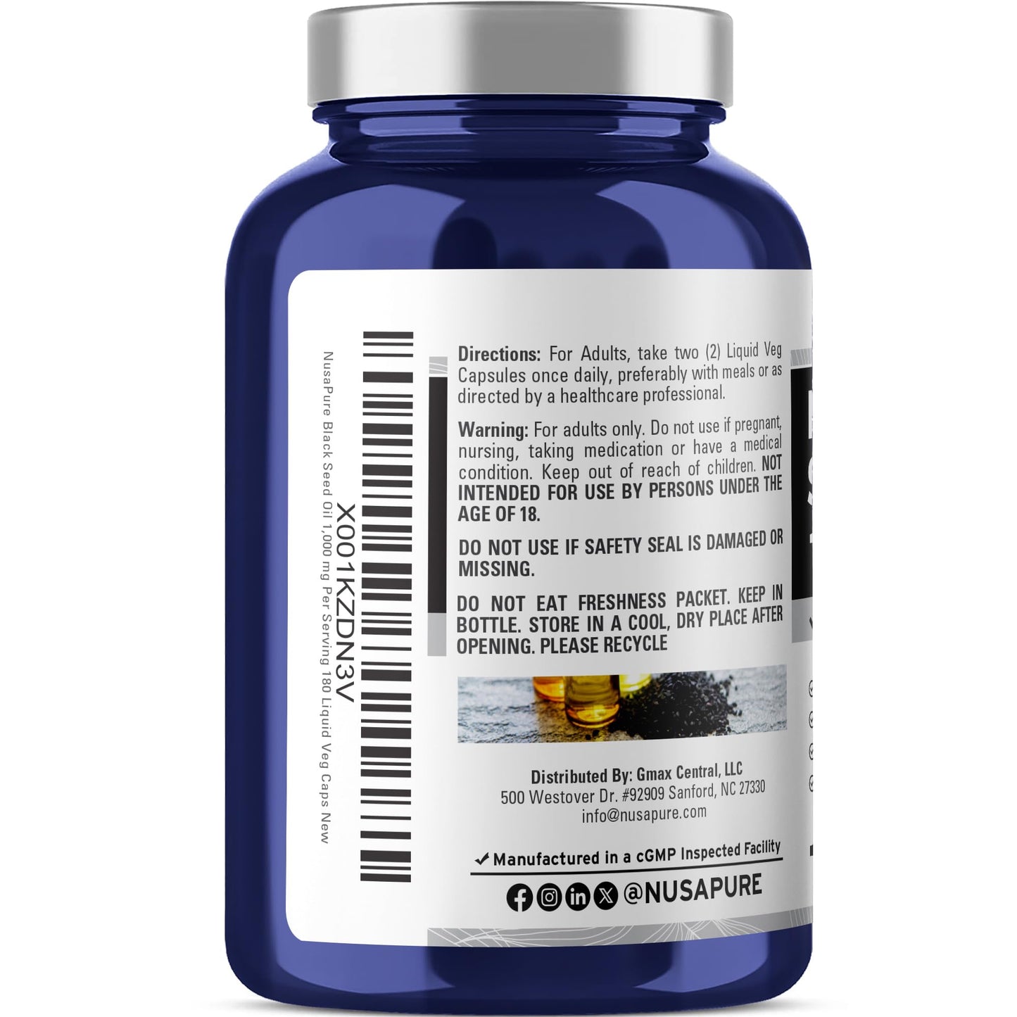 NusaPure Black Seed Oil 1,000 mg per Serving 180 Softgel Capsules (Non-GMO, Vegetarian & Vegan) Cold-Pressed Virgin Nigella Sativa. Hexane Free - Maple Wellness Supplements