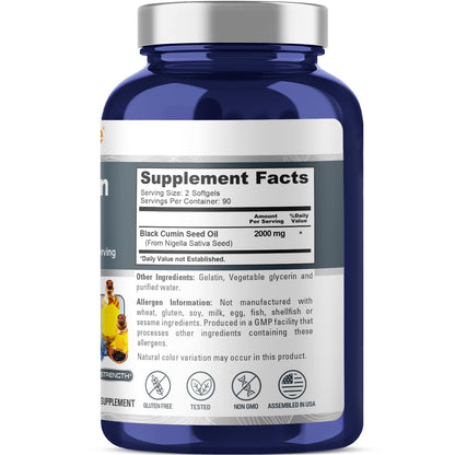 NusaPure Black Seed Oil 2000mg per Serving - 180 Softgel Caps (Non-GMO, Gluten-Free) Cold-Pressed Nigella Sativa - Maple Wellness Supplements