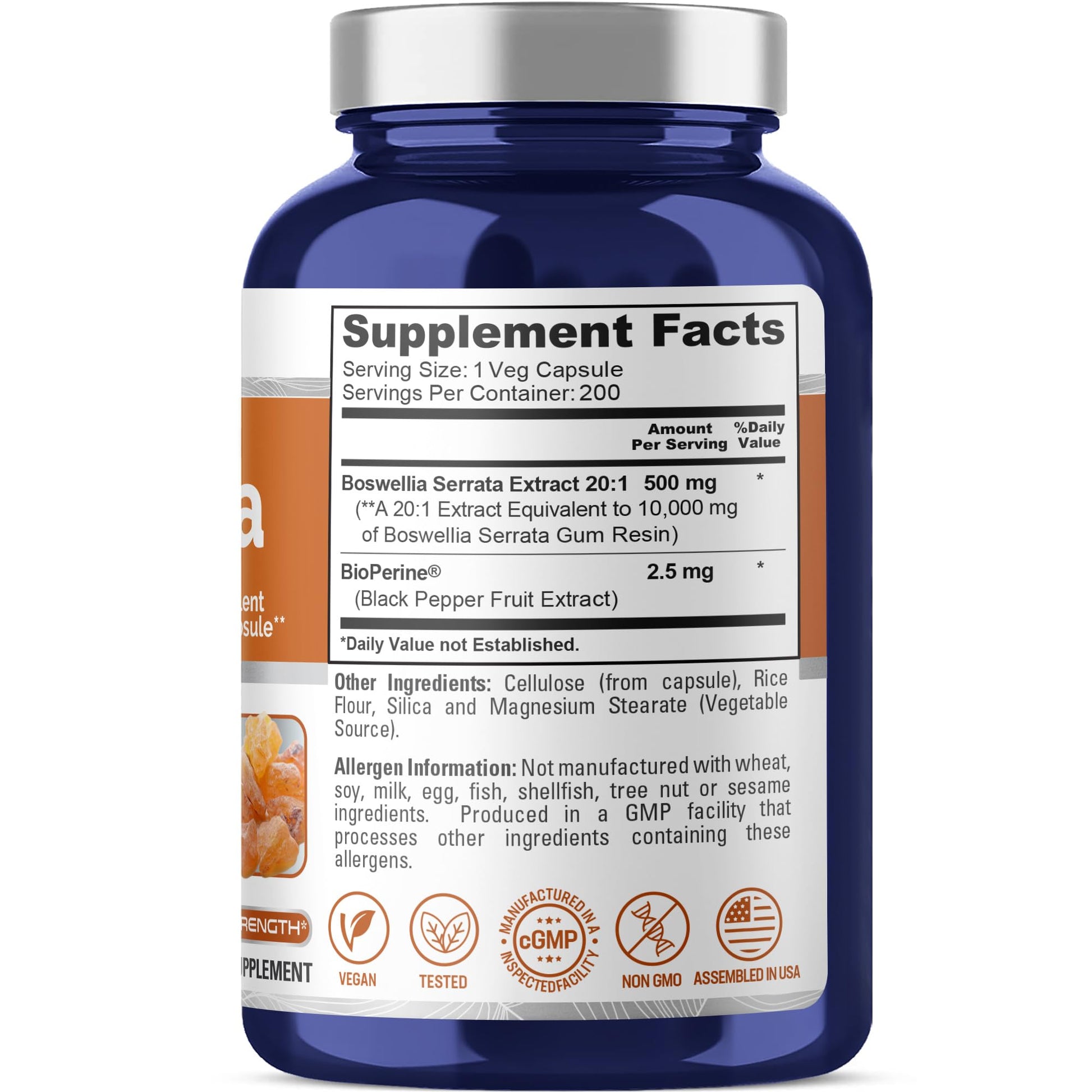 NusaPure Boswellia Serrata 10,000 mg Per Veggie Caps 200 Count (Ext. 20:1, Non-GMO, Vegan, Bioperine) Ayurvedic Herb: Indian Olibanum, Frankincense - Maple Wellness Supplements