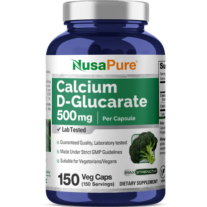 NusaPure Calcium D-Glucarate 500 mg 150 Veggie Caps, Vegan, Non-GMO, Gluten-Free - Maple Wellness Supplements