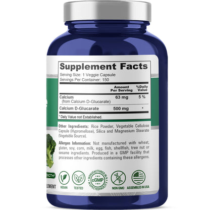 NusaPure Calcium D-Glucarate 500 mg 150 Veggie Caps, Vegan, Non-GMO, Gluten-Free - Maple Wellness Supplements