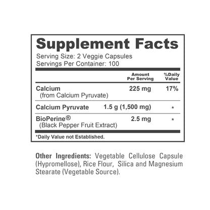 NusaPure Calcium Pyruvate - Suitable for Vegetarian/Vegan, Non - GMO - 1500 mg - 200 Capsules - Maple Wellness Supplements