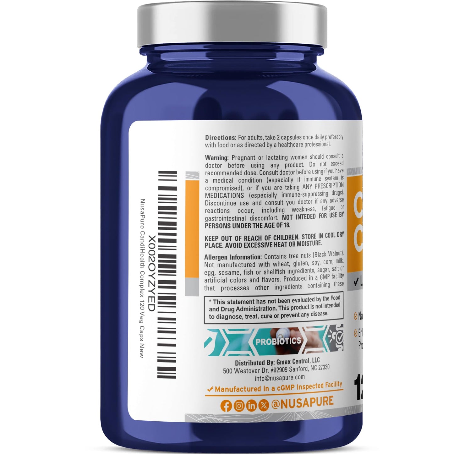 NusaPure CandiHealth Complex (Non-GMO, Vegan) 120 Veggie Capsules - Maple Wellness Supplements