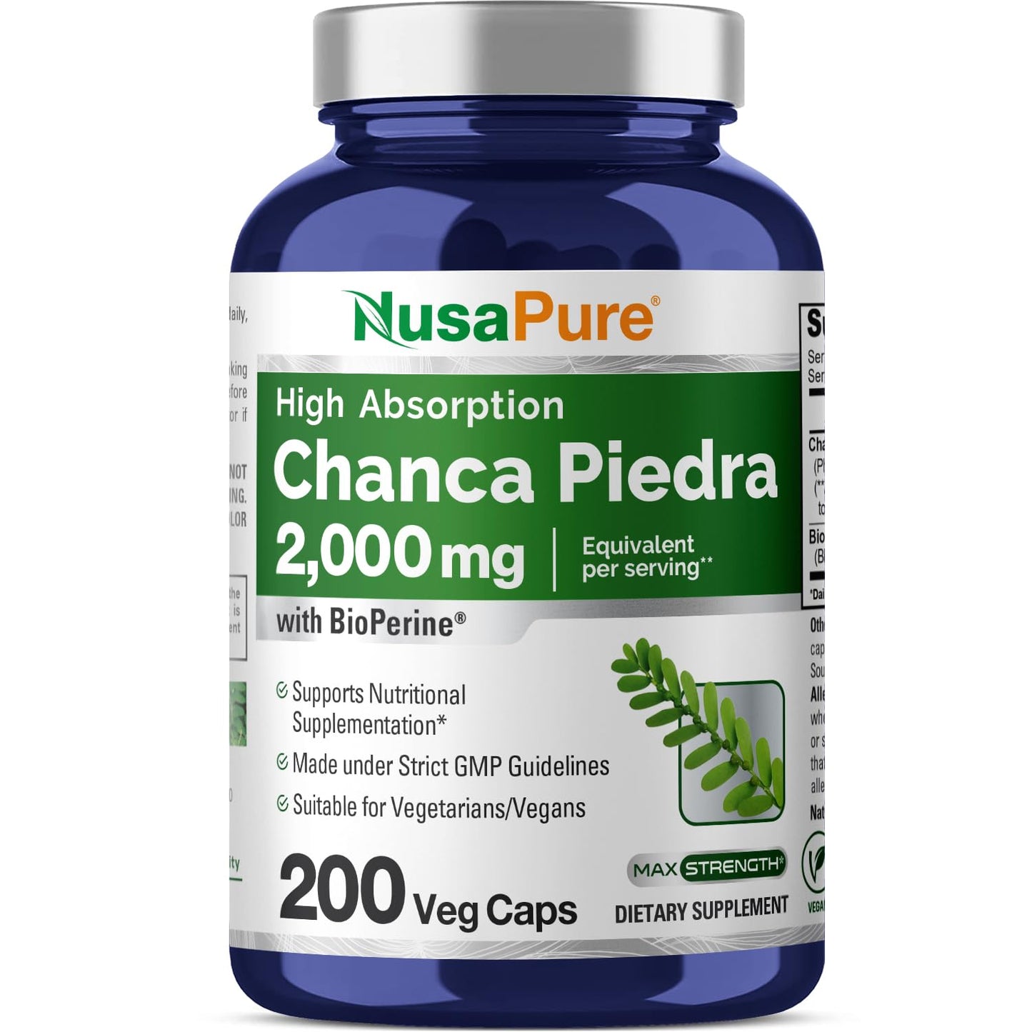 NusaPure Chanca Piedra 2000mg | 200 Veggie Caps | Herbal Extract Supplement | Extract 10:1, Non-GMO, Bioperine & Vegan | 100 Servings per Bottle - Maple Wellness Supplements