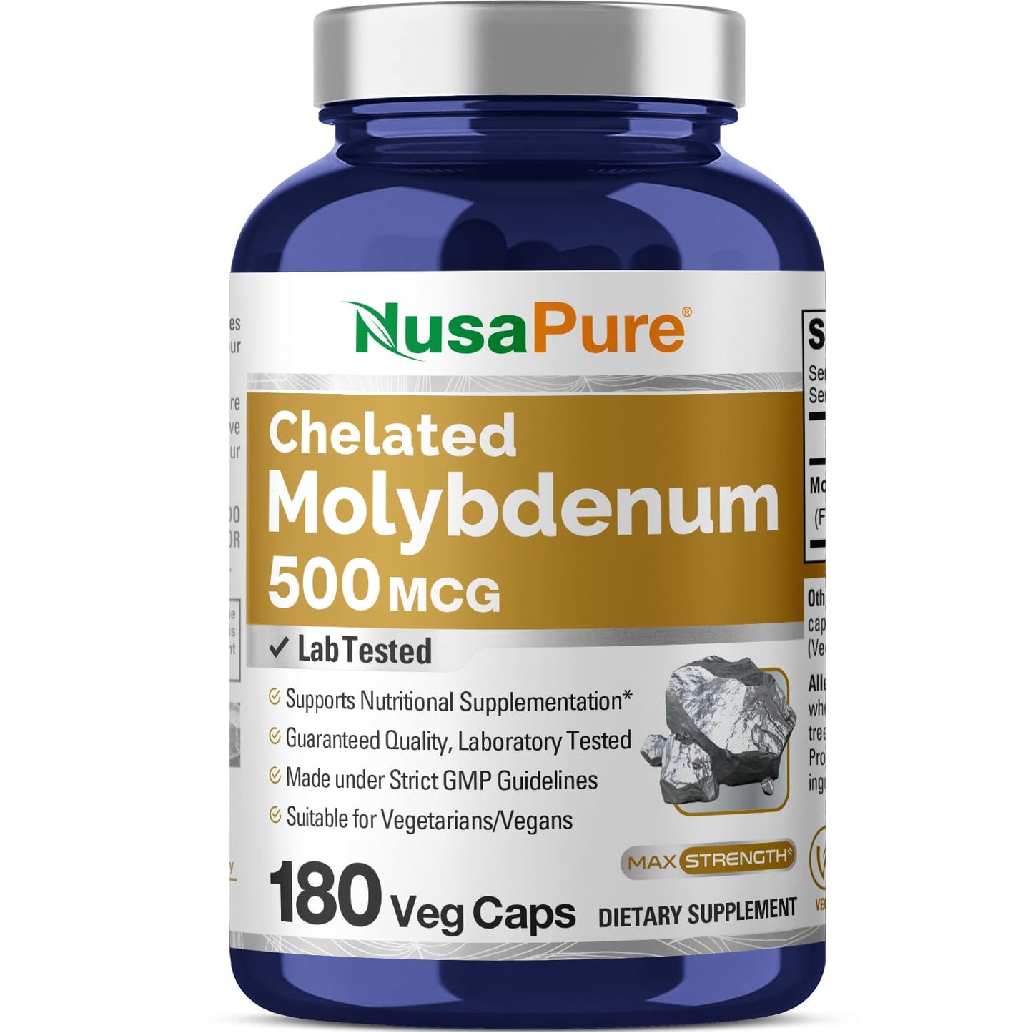 NusaPure Chelated Molybdenum 500 mcg 180 Vegetarian Caps (Vegan, Non-GMO) - Maple Wellness Supplements