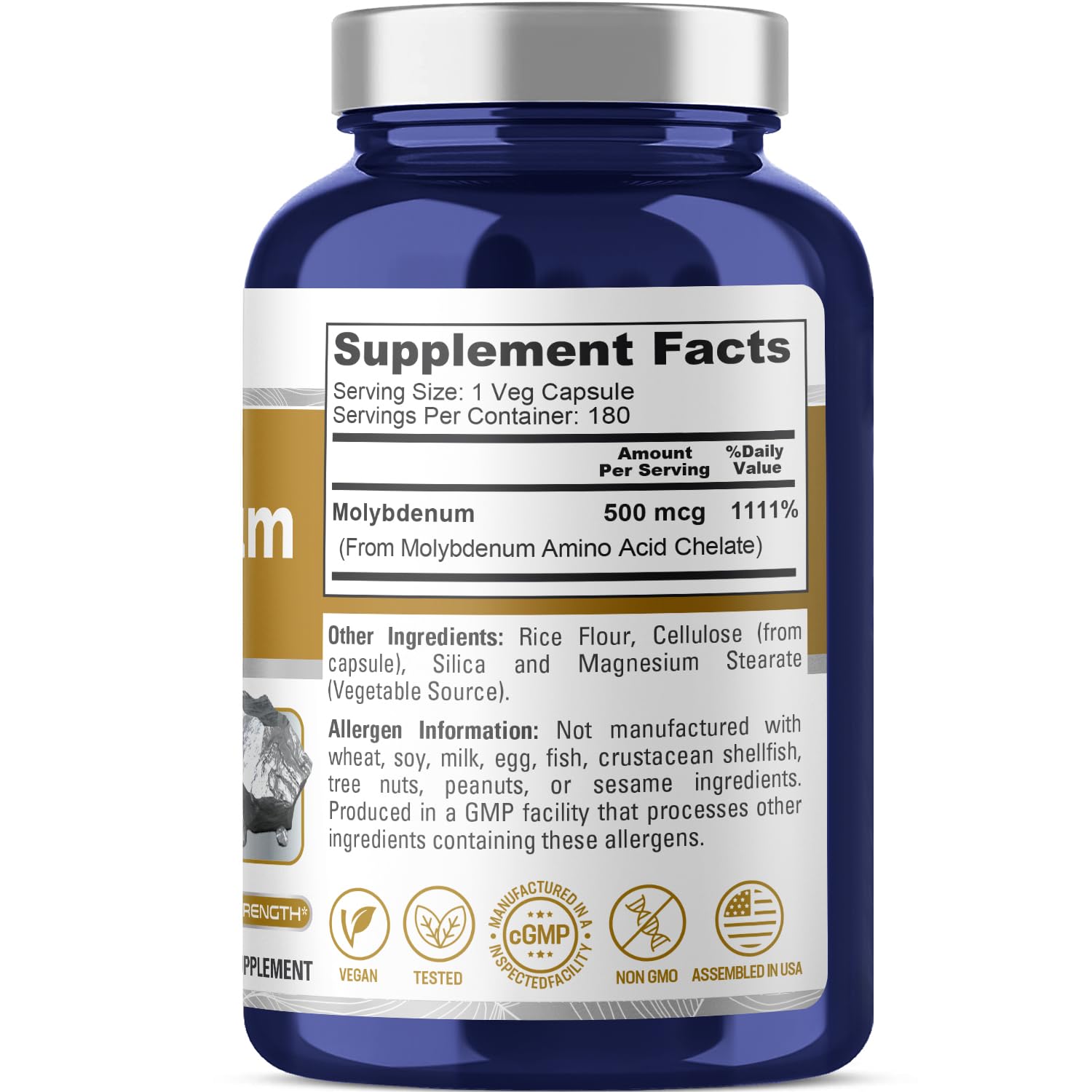 NusaPure Chelated Molybdenum 500 mcg 180 Vegetarian Caps (Vegan, Non-GMO) - Maple Wellness Supplements