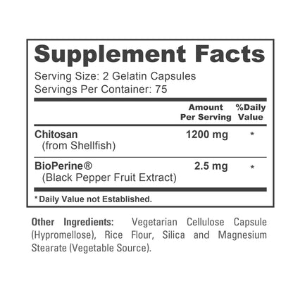 NusaPure Chitosan 1200mg 150 Caps (Non-GMO & Soyfree) with Bioperine - Maple Wellness Supplements
