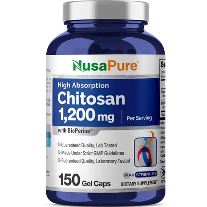 NusaPure Chitosan 1200mg 150 Caps (Non-GMO & Soyfree) with Bioperine - Maple Wellness Supplements