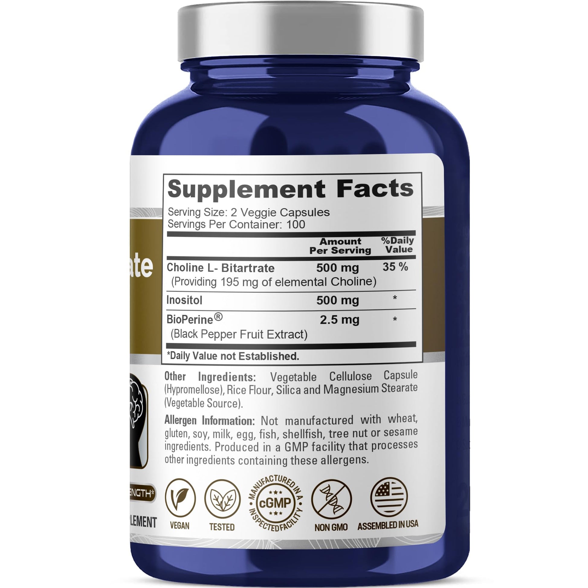 NusaPure Choline & Inositol - Suitable for Vegetarian/Vegan, Non - GMO - 1000mg - 200 Veggie Capsules - Maple Wellness Supplements