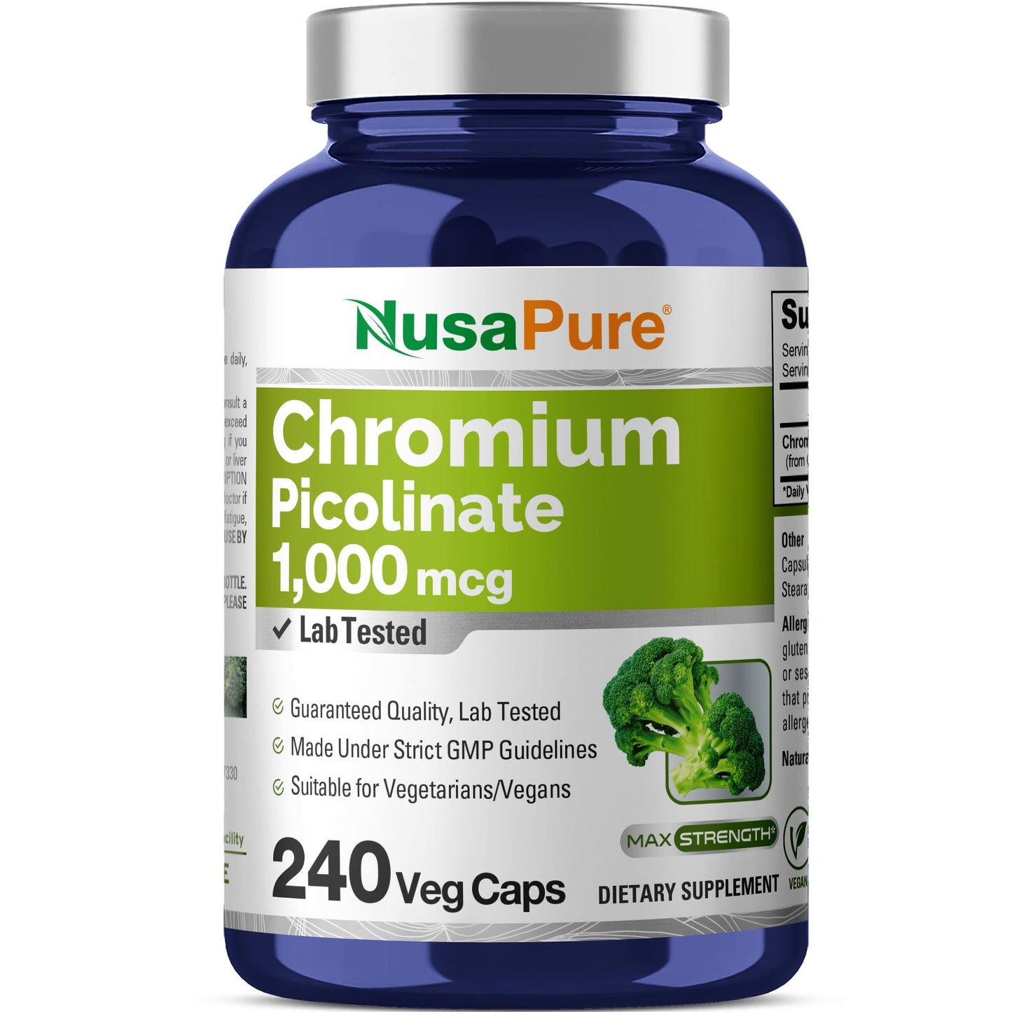NusaPure Chromium Picolinate 1000mcg 240 Veggie Capsules (Non-GMO, Vegan) - Maple Wellness Supplements