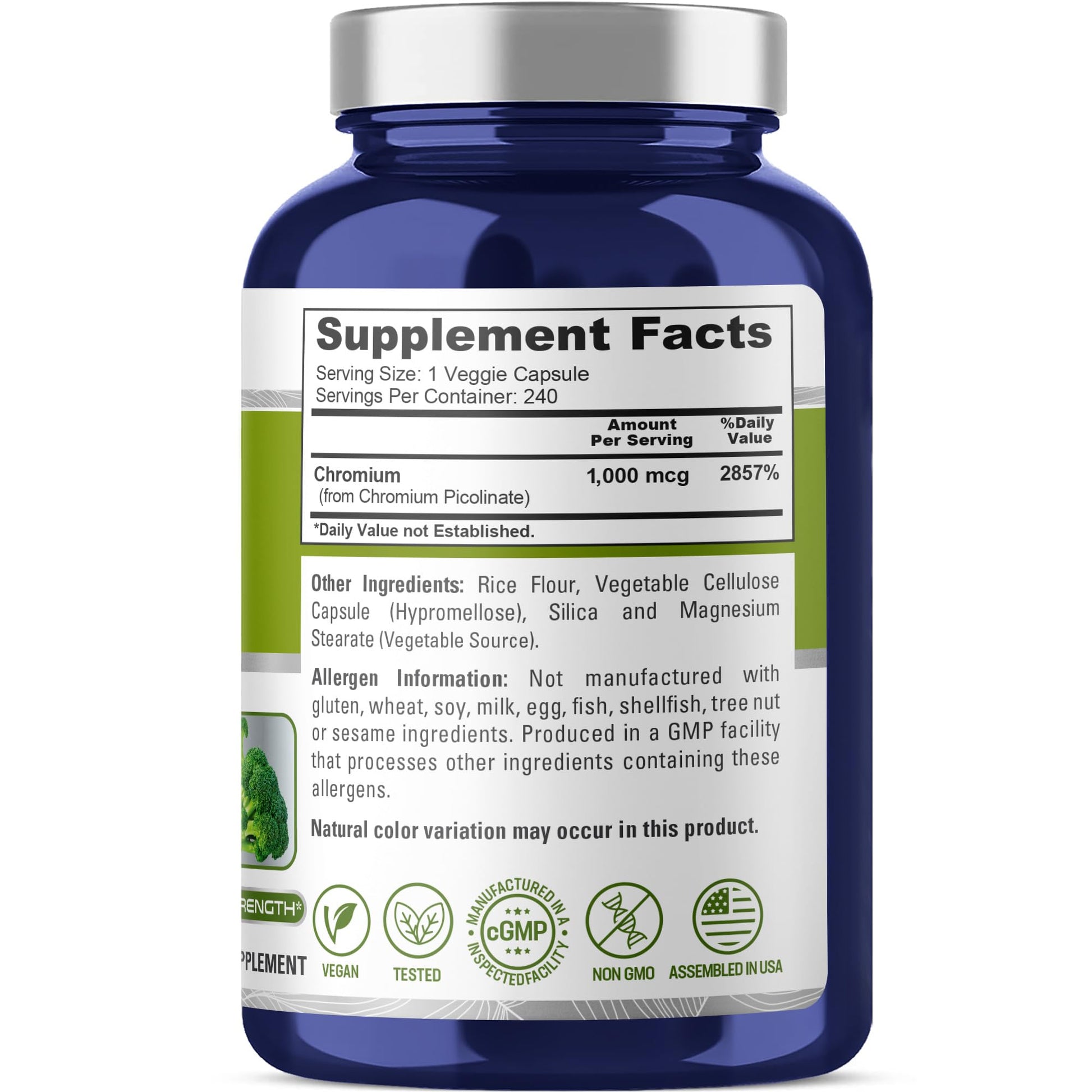 NusaPure Chromium Picolinate 1000mcg 240 Veggie Capsules (Non-GMO, Vegan) - Maple Wellness Supplements