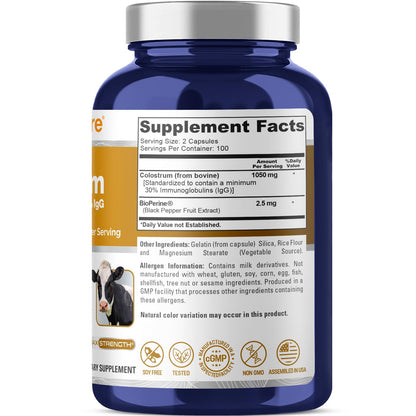 NusaPure Colostrum 1050mg 30% IgG 200 capsules (Non-GMO, Soyfree) Bioperine - Maple Wellness Supplements
