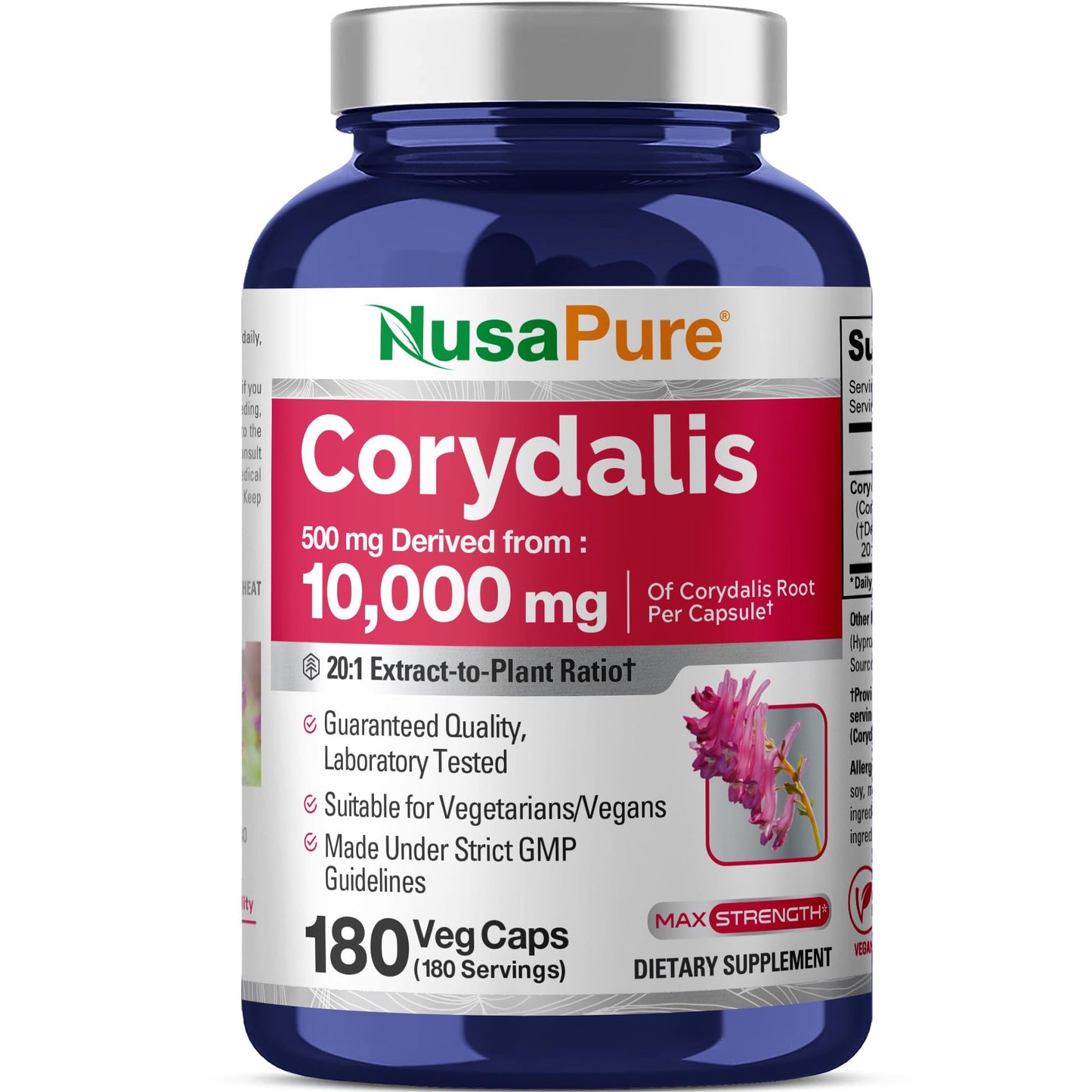 NusaPure Corydalis Root Extract 20:1 - Suitable for Vegetarian/Vegan, Non - GMO - 1000 mg - 180 Capsules - Maple Wellness Supplements