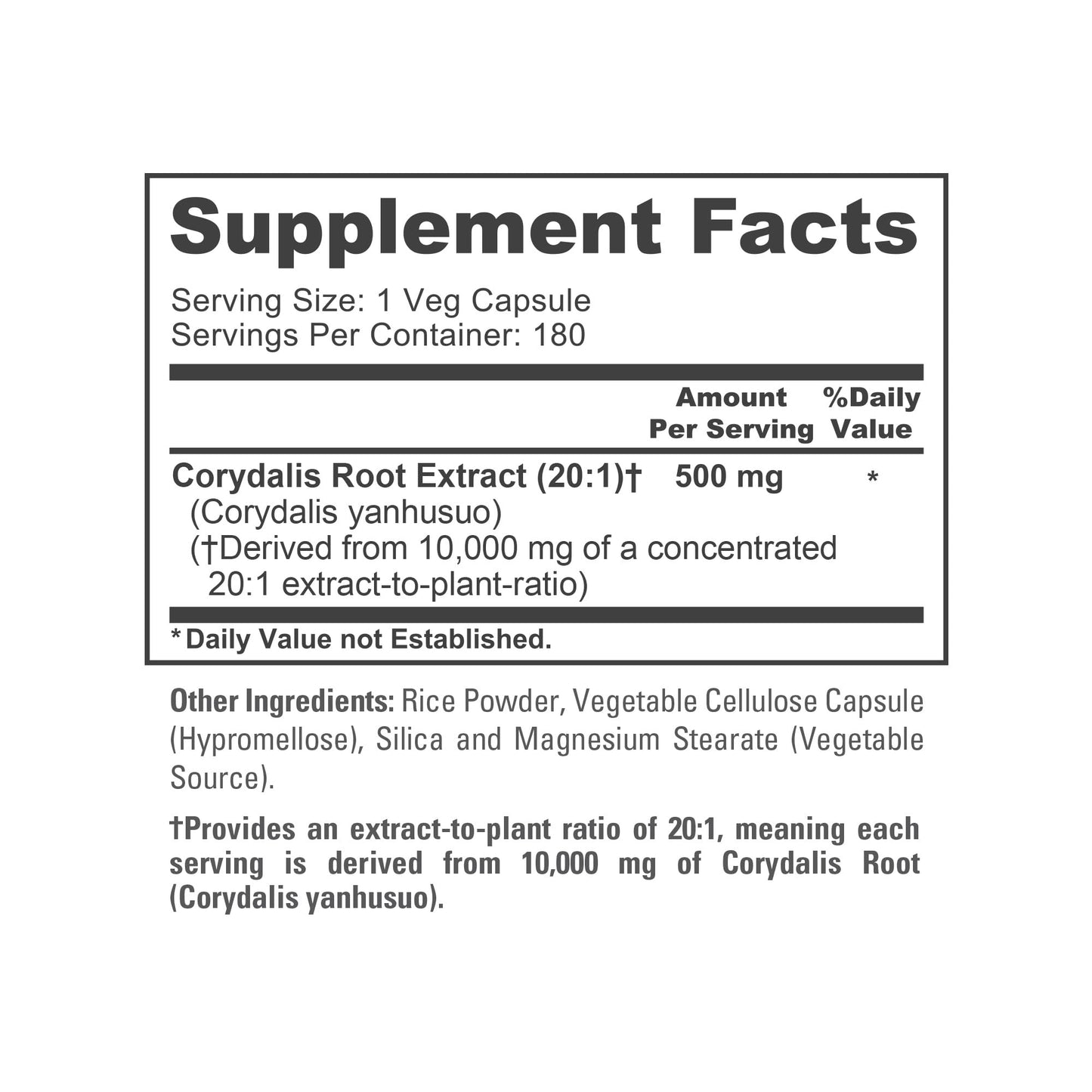 NusaPure Corydalis Root Extract 20:1 - Suitable for Vegetarian/Vegan, Non - GMO - 1000 mg - 180 Capsules - Maple Wellness Supplements
