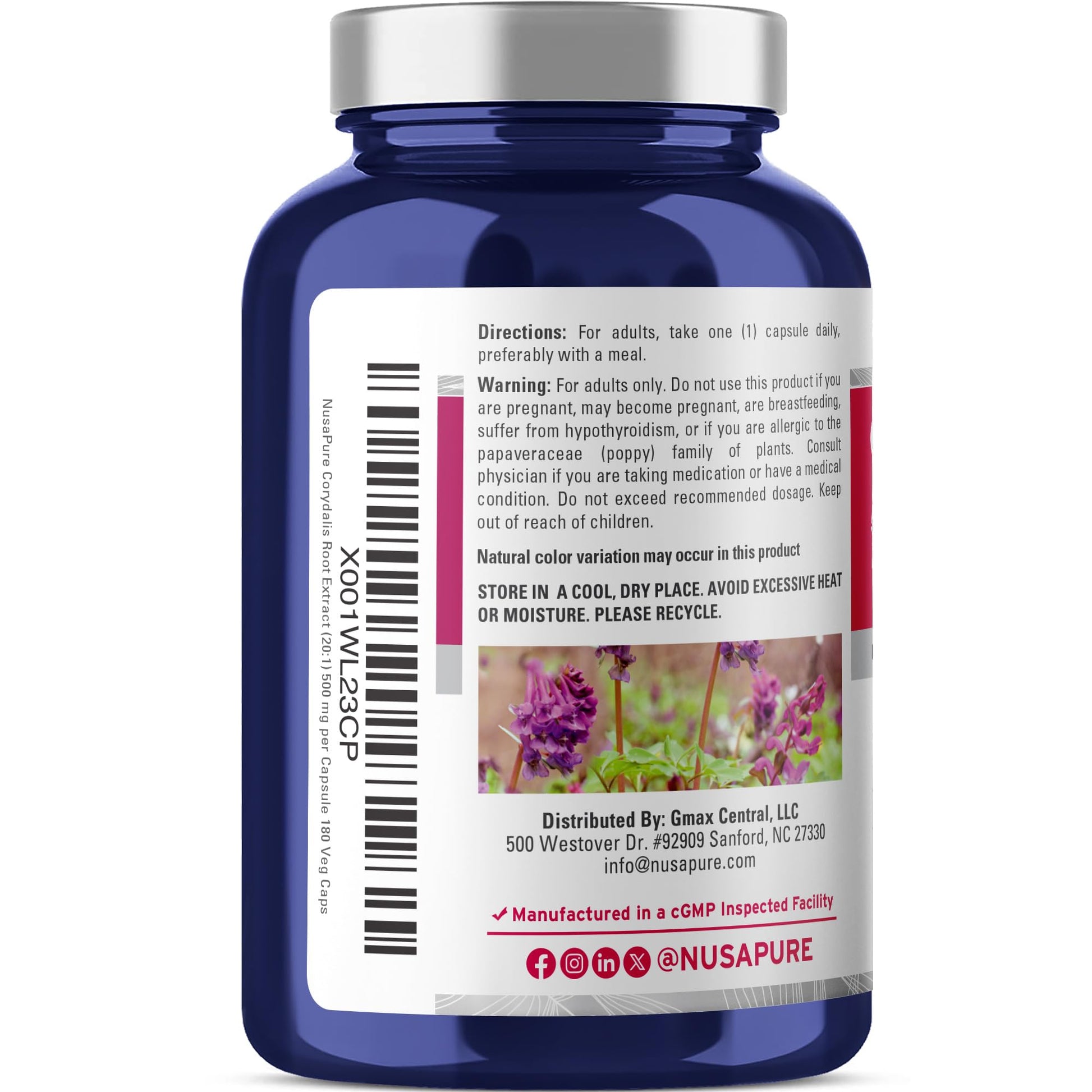 NusaPure Corydalis Root Extract 20:1 - Suitable for Vegetarian/Vegan, Non - GMO - 1000 mg - 180 Capsules - Maple Wellness Supplements