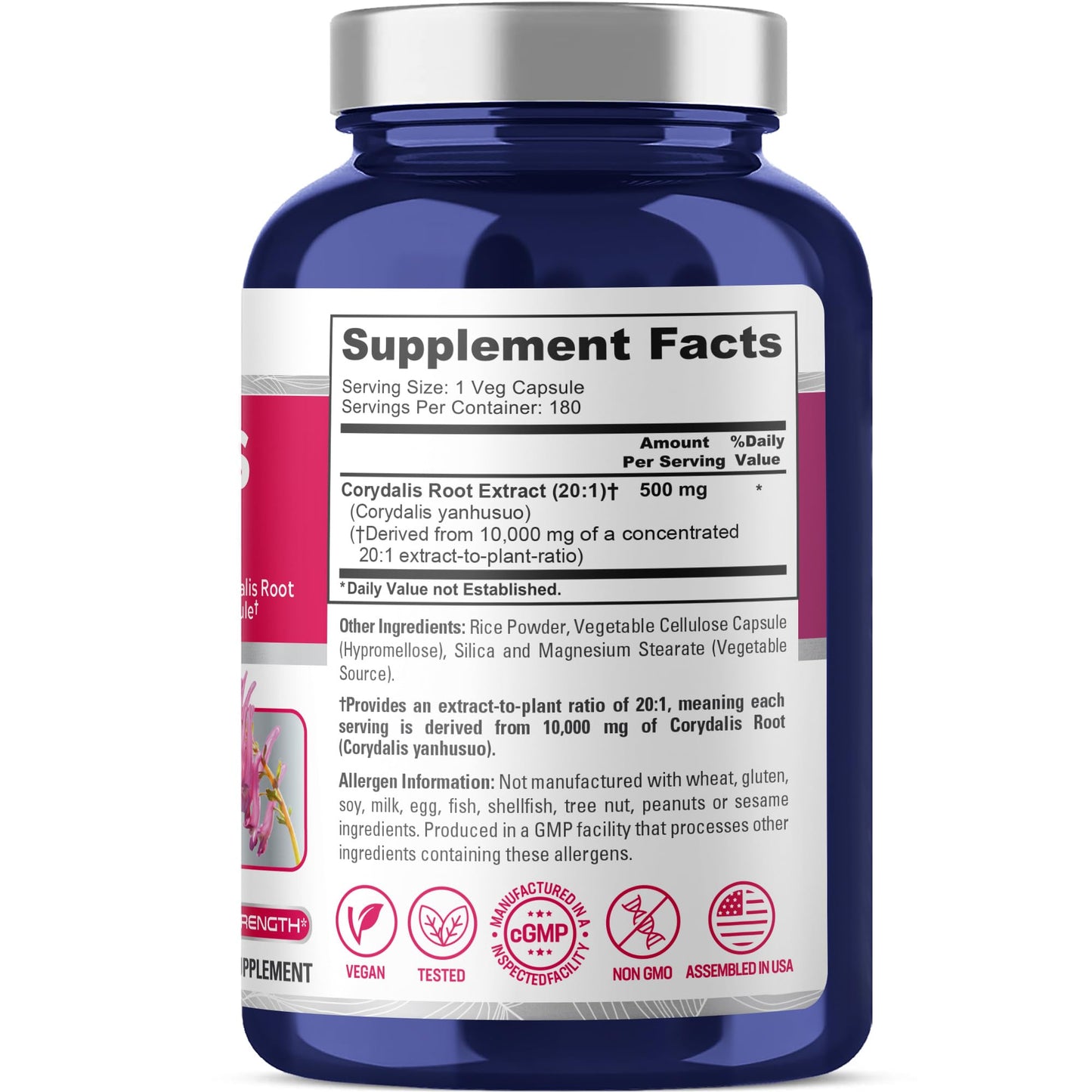 NusaPure Corydalis Root Extract 20:1 - Suitable for Vegetarian/Vegan, Non - GMO - 1000 mg - 180 Capsules - Maple Wellness Supplements